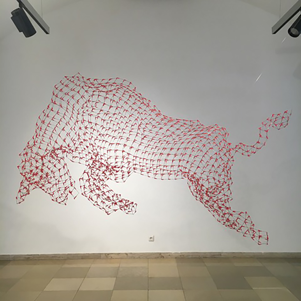 Ulrike Asamer, Selbstporträt, 2023, Skalpellklingen, 70 x 50cm