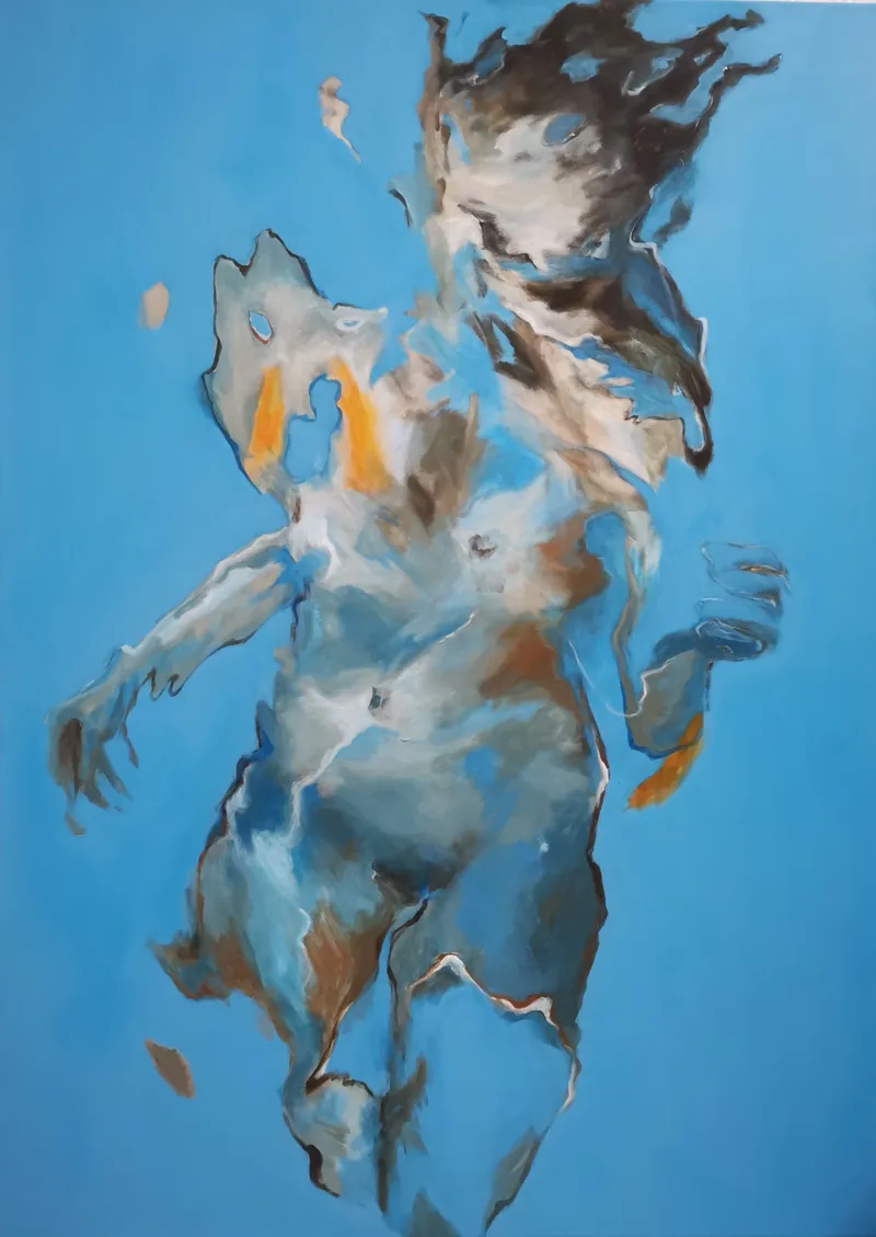 Transformed, Acryl auf LW, 140 x 100 cm, 2024, Die Sehnsucht nach Freiheit materialisiert sich in einer Chimäre.