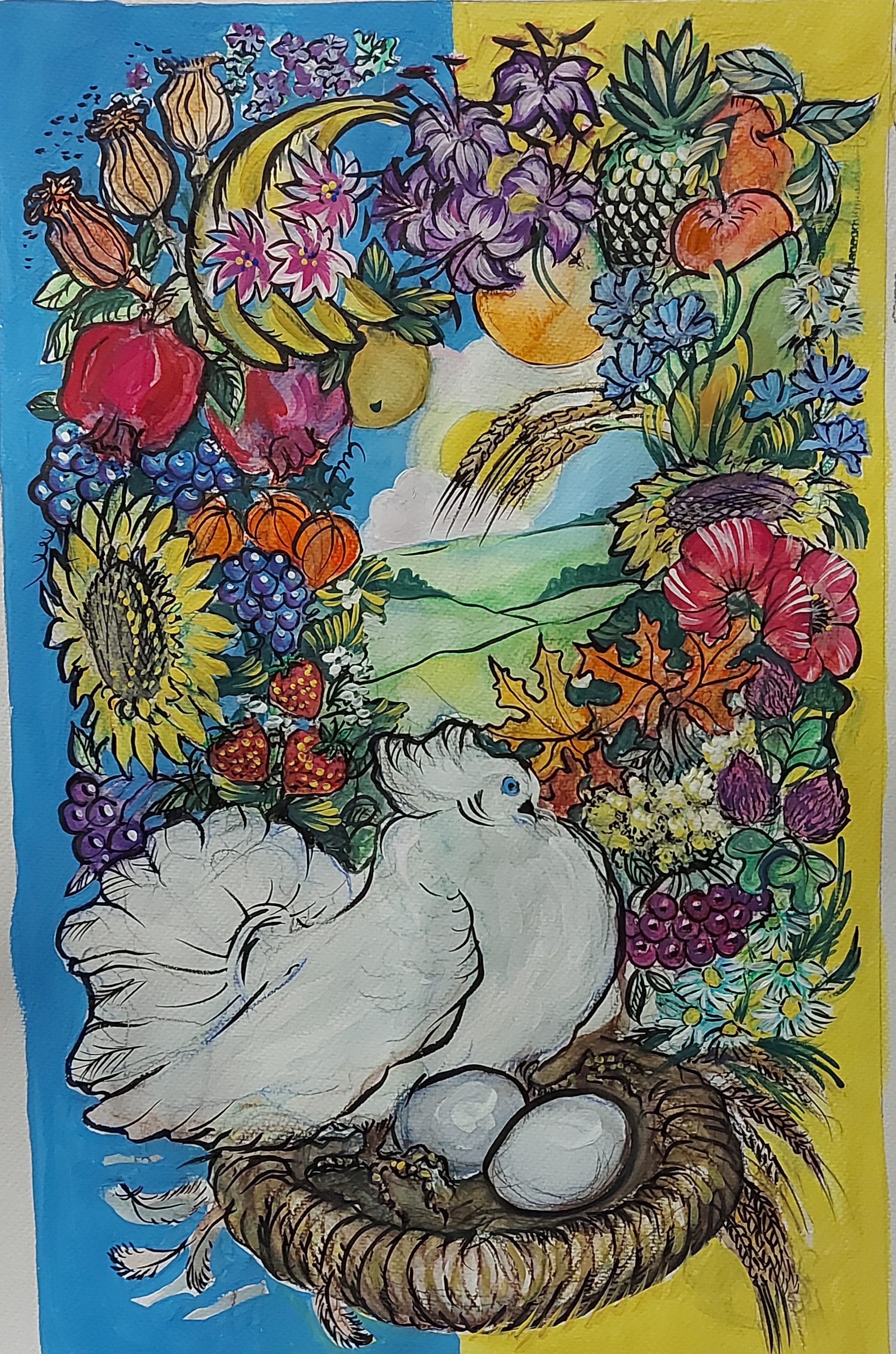 Olga Djomina, 30 x 40, 2022, Papier, Aquarellstifte, 
Gouache