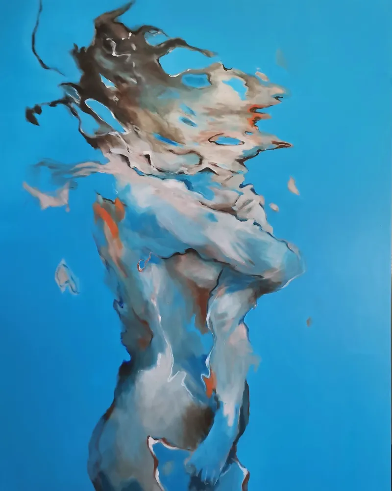 Symbiose, Acryl auf LW, 140 x 100 cm, 2023
Mutter und Kind in einer symbiotischen Umarmung miteinander verschmolzen, erzählt es vom absoluten Wunsch einer Mutter, ihr Kind zu beschützen.
