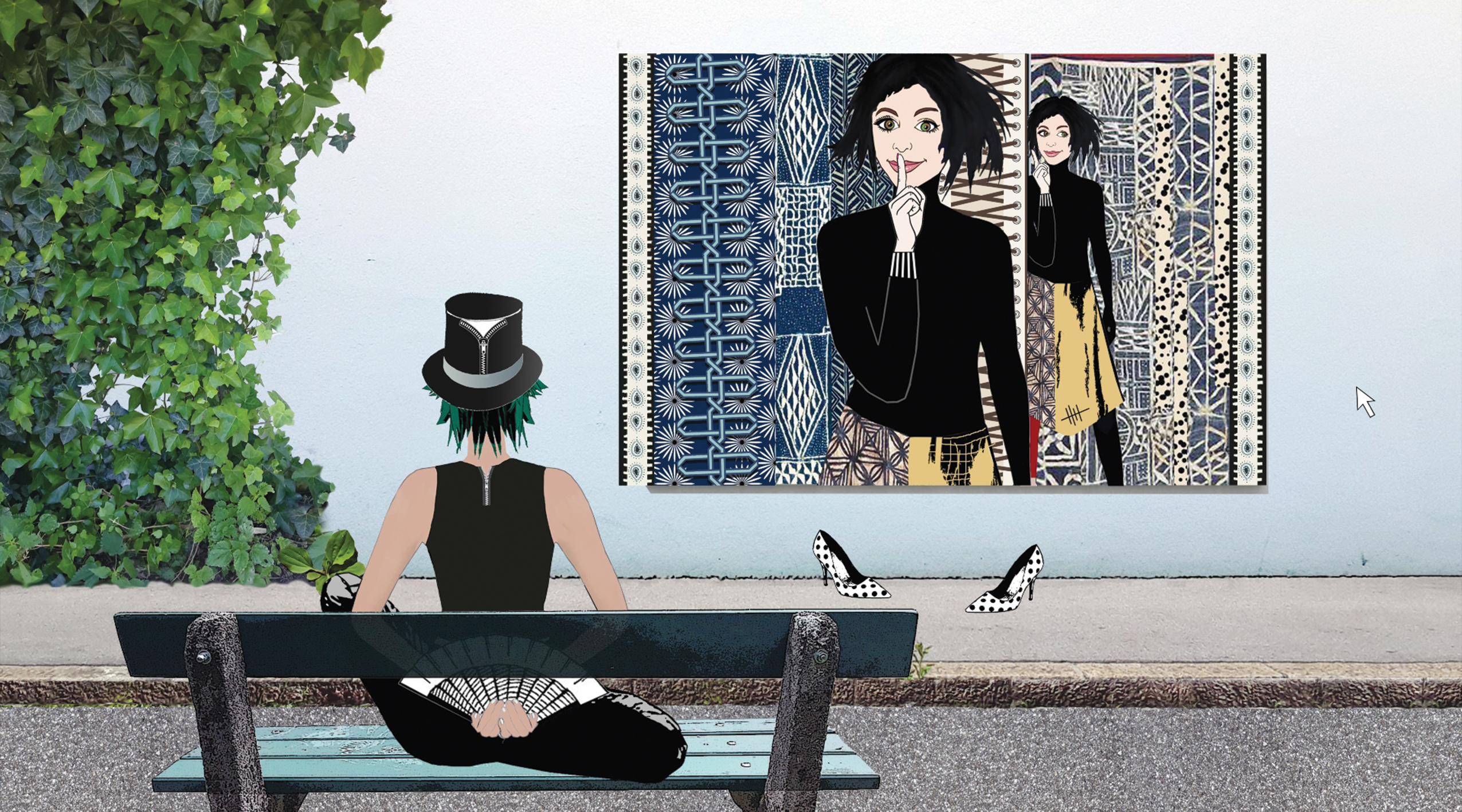 Helga Schager, „Pst - It´s Showtime“
DigiPrint auf Leinwand
50 x 90 cm, 2023