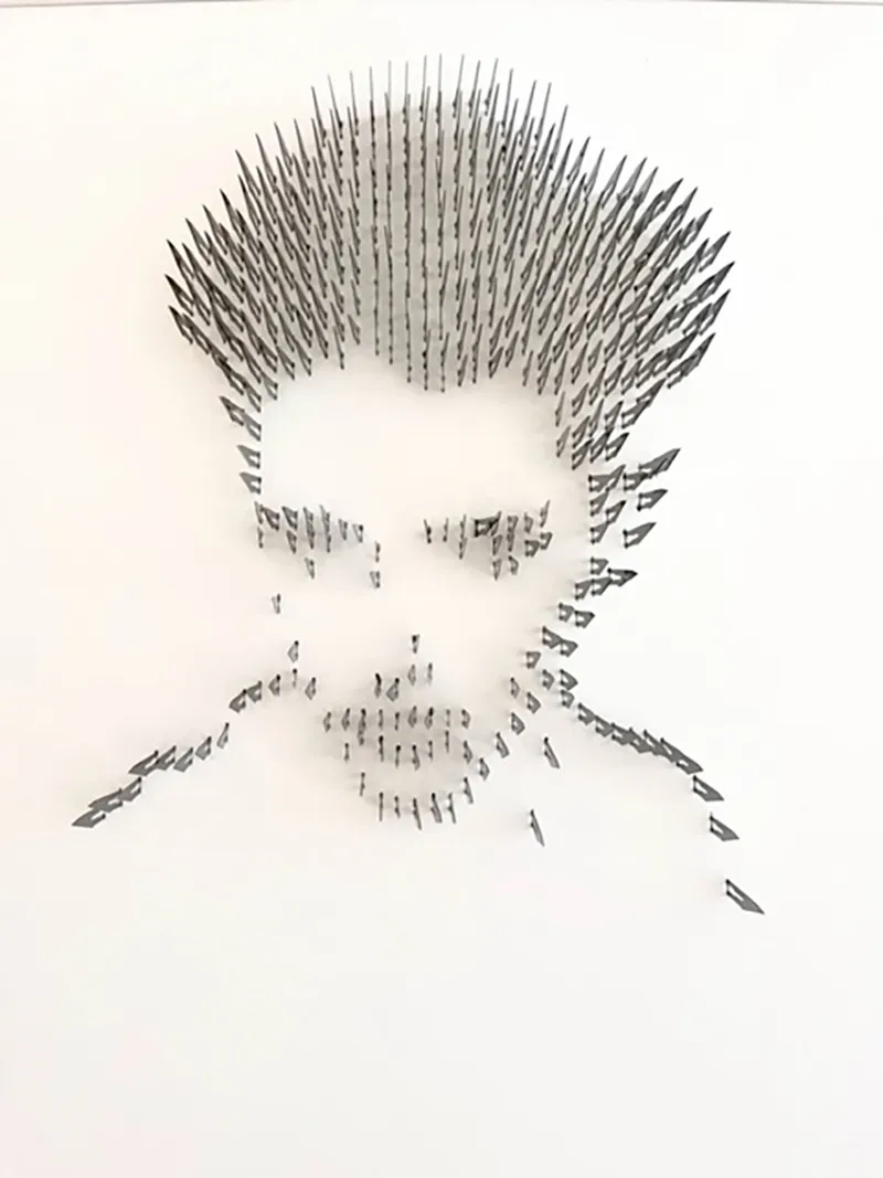 Selbstporträt, 2023, Skalpellklingen, 70 x 50cm
