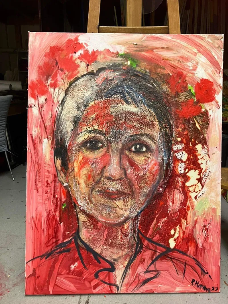 „Großes Porträt - Barbara Prammer“ Entstehung 2023, 100 x 130 cm, Mischtechnik