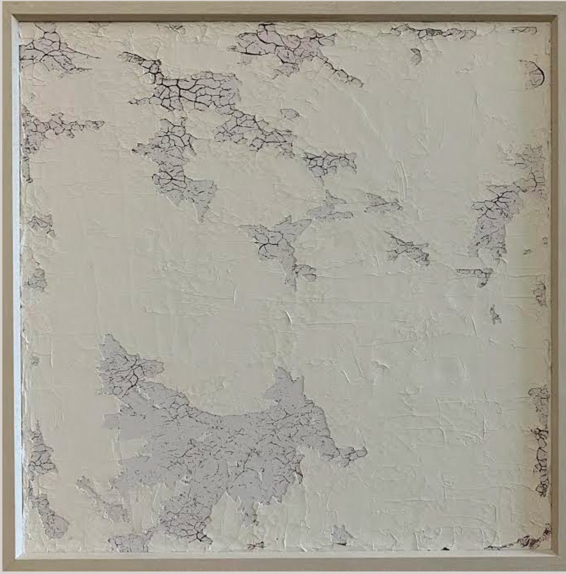 Andreas Schönangerer, Blutschwund - Freilegung Kunststein-Schwundbruch: Kalkstein- & Mamormehl, Champagnerkreide, Acrylbinder, Pigmente auf Leinen 360 g, Künstlerrahmung, 90 x 90 cm, 2024