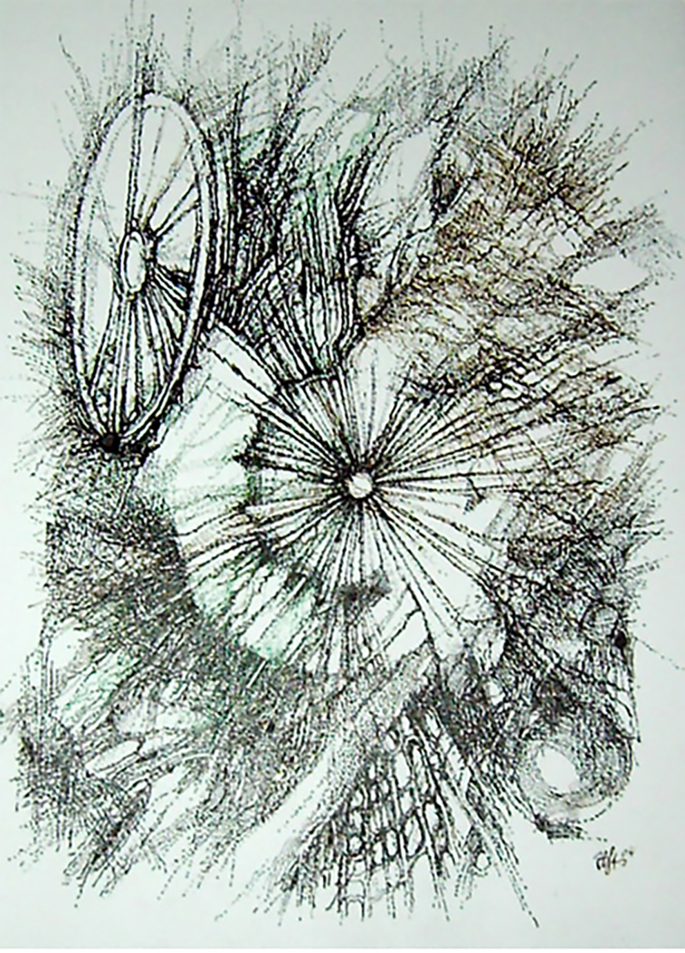 Hans-Peter Stecher, Federzeichnung, Windräder