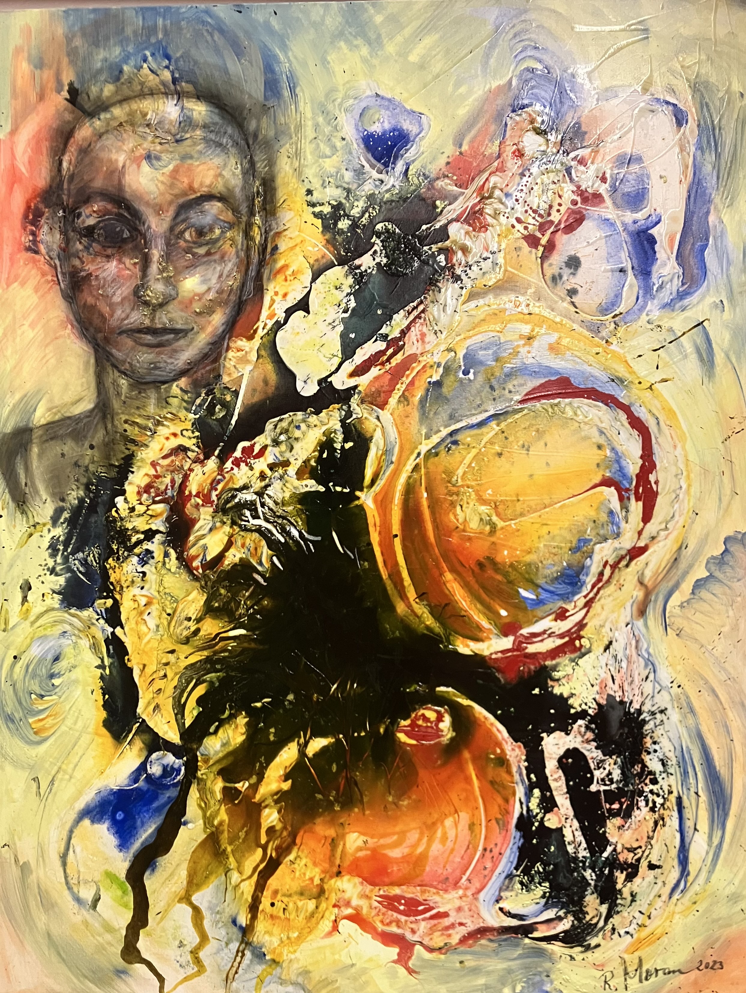 Renate Moran, Aus tiefster Seele, - Musik und Leben,- Malerei über Sinead O’Connor, 2023, Mischtechnik, Leinwand, 170 x 130 cm