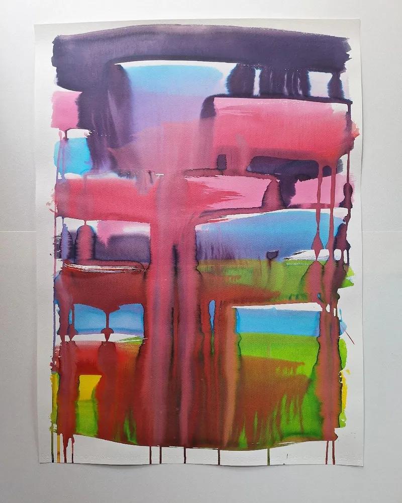 „From the Temple Mountain“, mixed media, 34x55cm, 2024