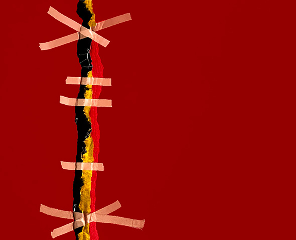 Katharina Erben, WUNDPFLASTER 2023,
Zeichnung mit Tusche auf Karton (Colloage),
40 x 50 cm