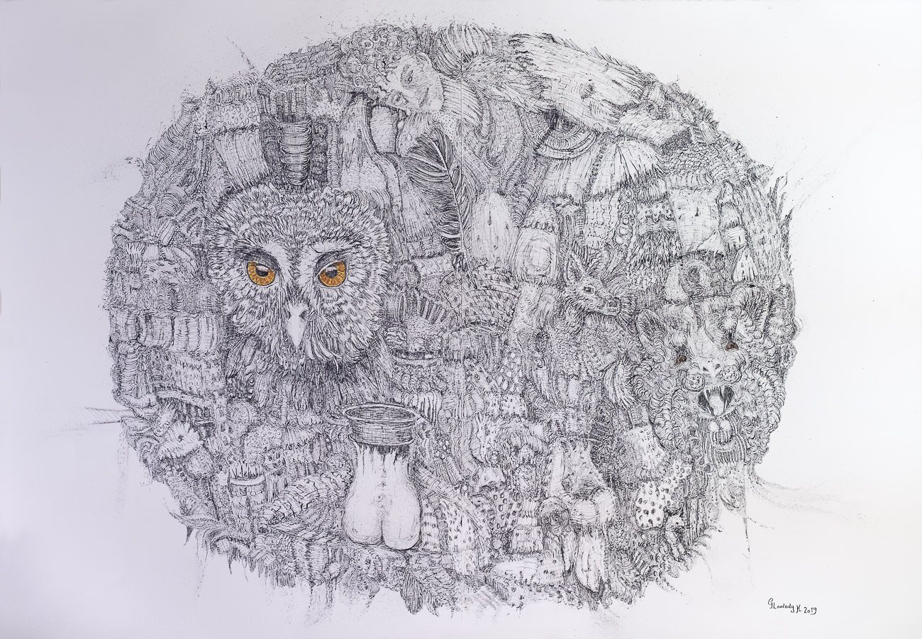 Georgina Krausz, Bark Entities, Tuschezeichnung, Aquarelle, 75 x 110 cm
2019, Repro: Peter Weissböck