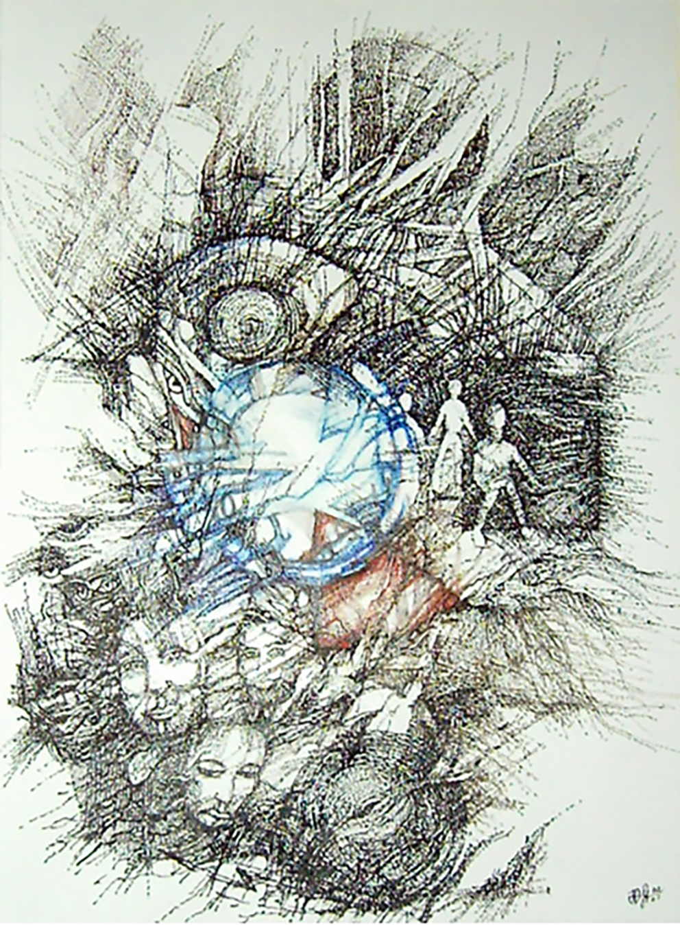 Hans-Peter Stecher, Federzeichnung, Gefangene im Alltag