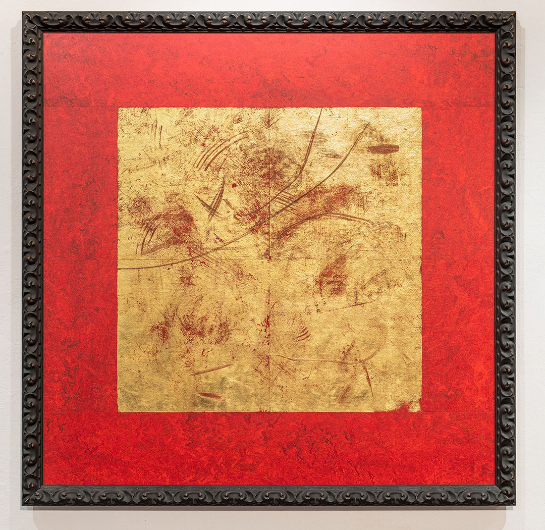 Johannes Angerbauer Goldhoff, 2023, JOHANNundJOHANNES, Rauminstallation-Bodengoldrelikt-Wandobjekt, 90 x 90cm