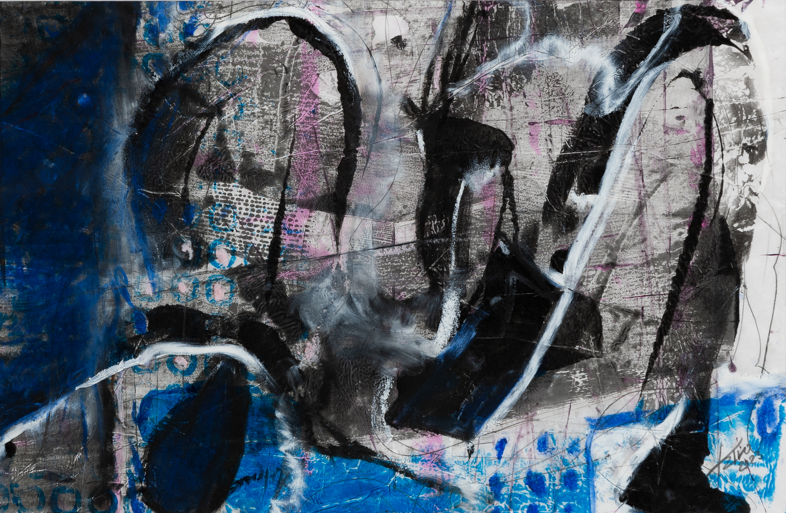 Karoline Kornek, Kommunikation wirkt WUNDER 2023, Druck-Mischt auf Seidenpapier, 43 x 60 cm