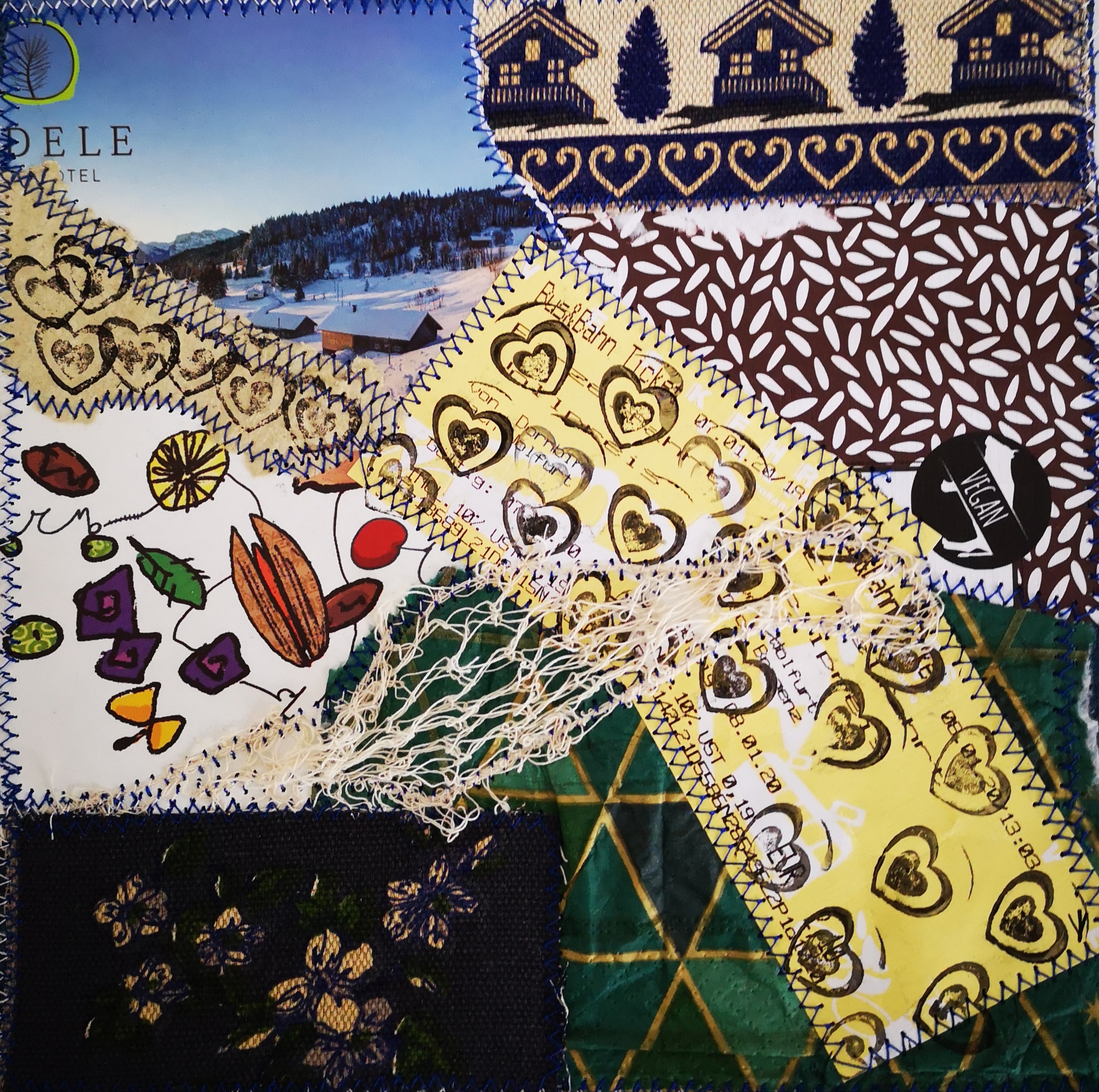 Ibolya Vass, aus der Serie “Nicht jeder Müll ist Müll – Unterwegs in Bregenz“ 1,2,3 | Upcycling, 22 x 22cm, 2022